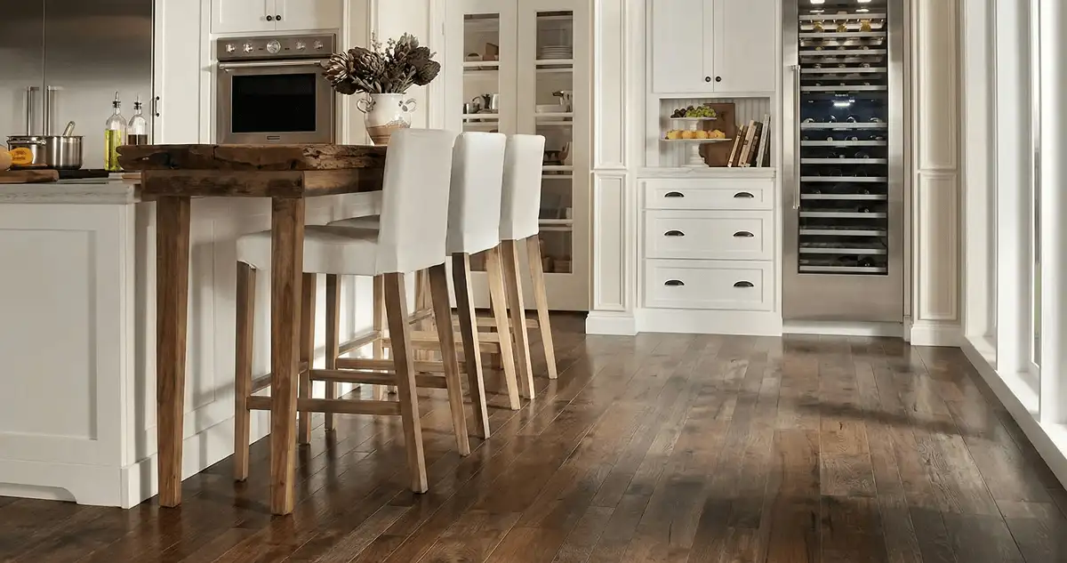 Professionally installed and refinished hardwood flooring in a residential home, showcasing smooth finish and natural wood tones in Tempe, AZ
